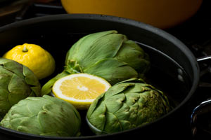 Artichokes and lemons are healthy spring foods.